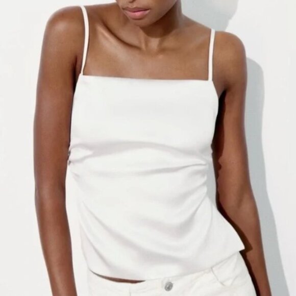 Zara Satin Effect Tie Back Spaghetti Strap Top, M - Picture 2 of 7